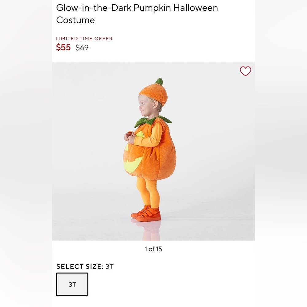 WORN ONCE! Pottery Barn Kids Glow-in-the-Dark Pumpkin Halloween Costume